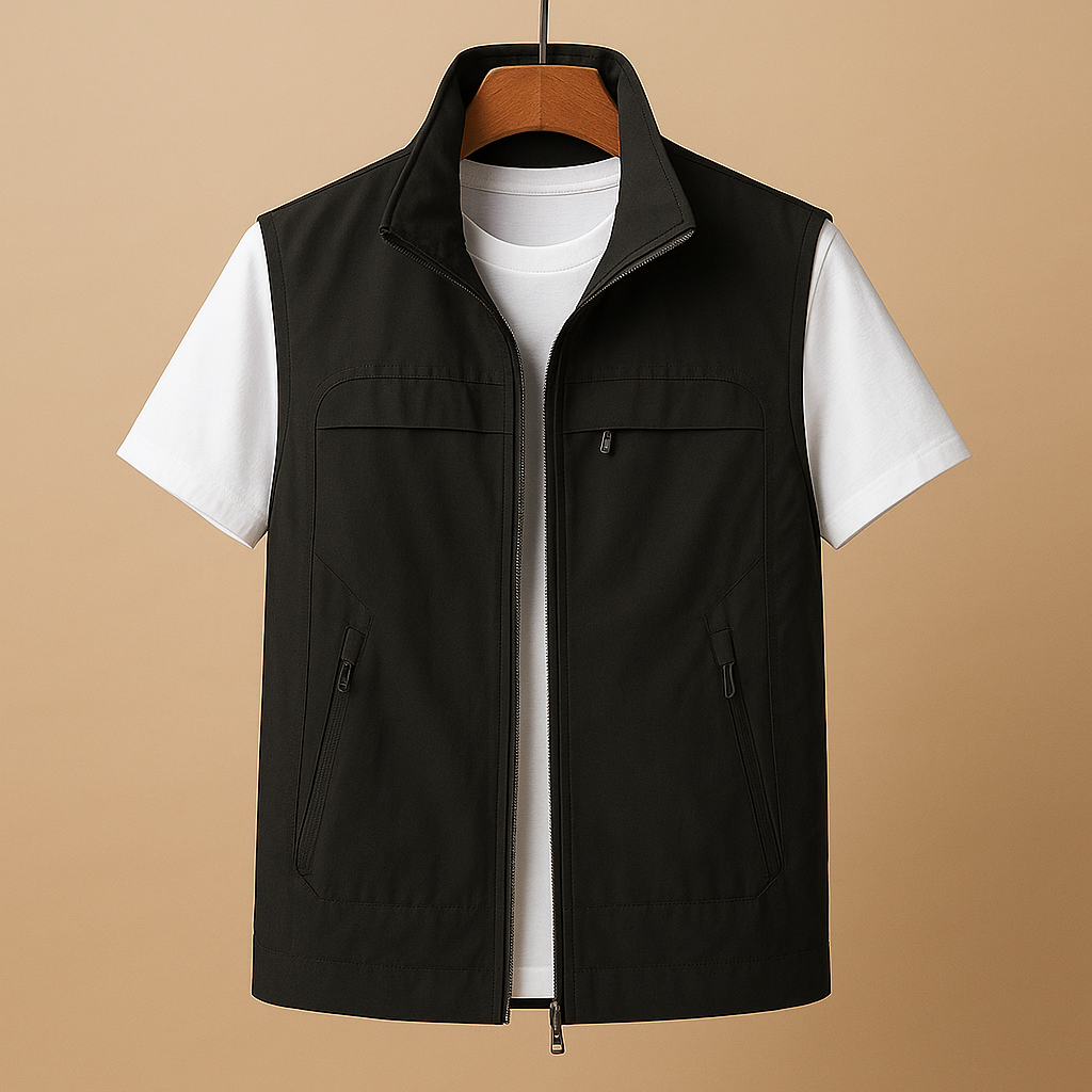 Men’s lightweight outdoor cardigan with mesh fabric, short sleeves, and practical pockets, ideal for hiking, fishing, and camping adventures.