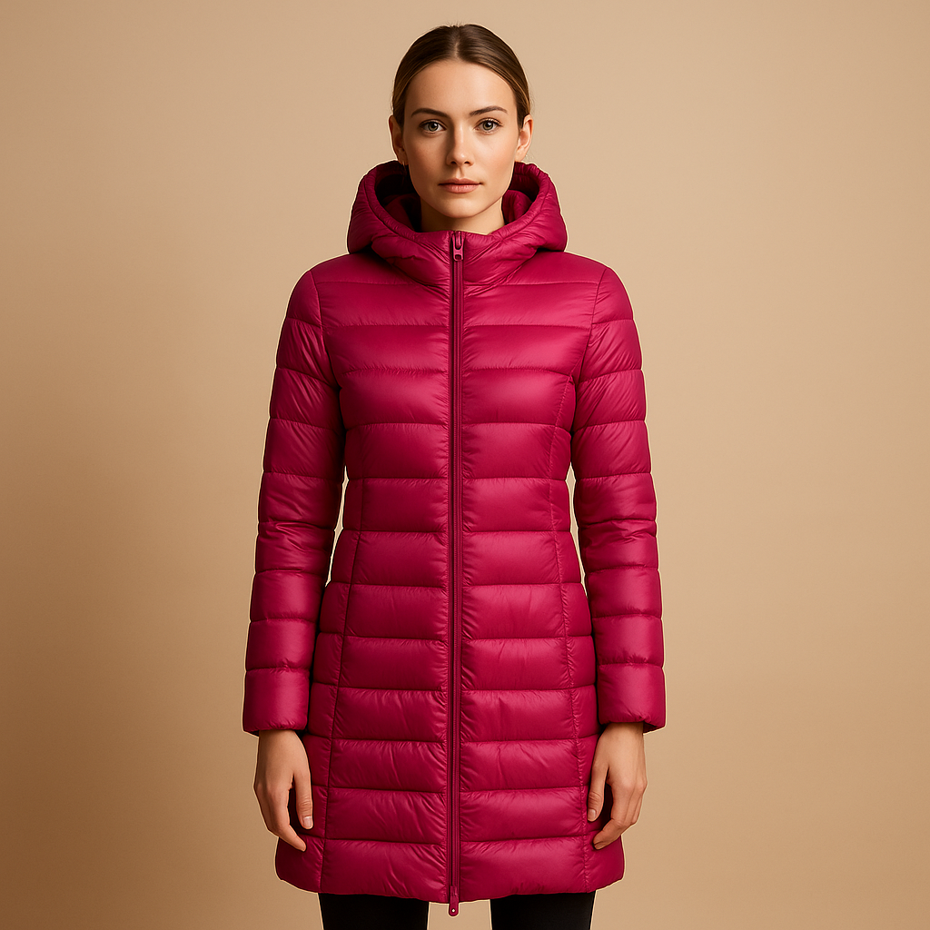 Women’s lightweight padded jacket with a modern cut and long sleeves, suitable for cold days, transitional seasons, work, and city walks.