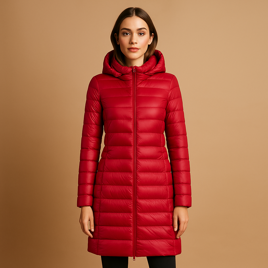 Women’s lightweight padded jacket with a modern cut and long sleeves, suitable for cold days, transitional seasons, work, and city walks.