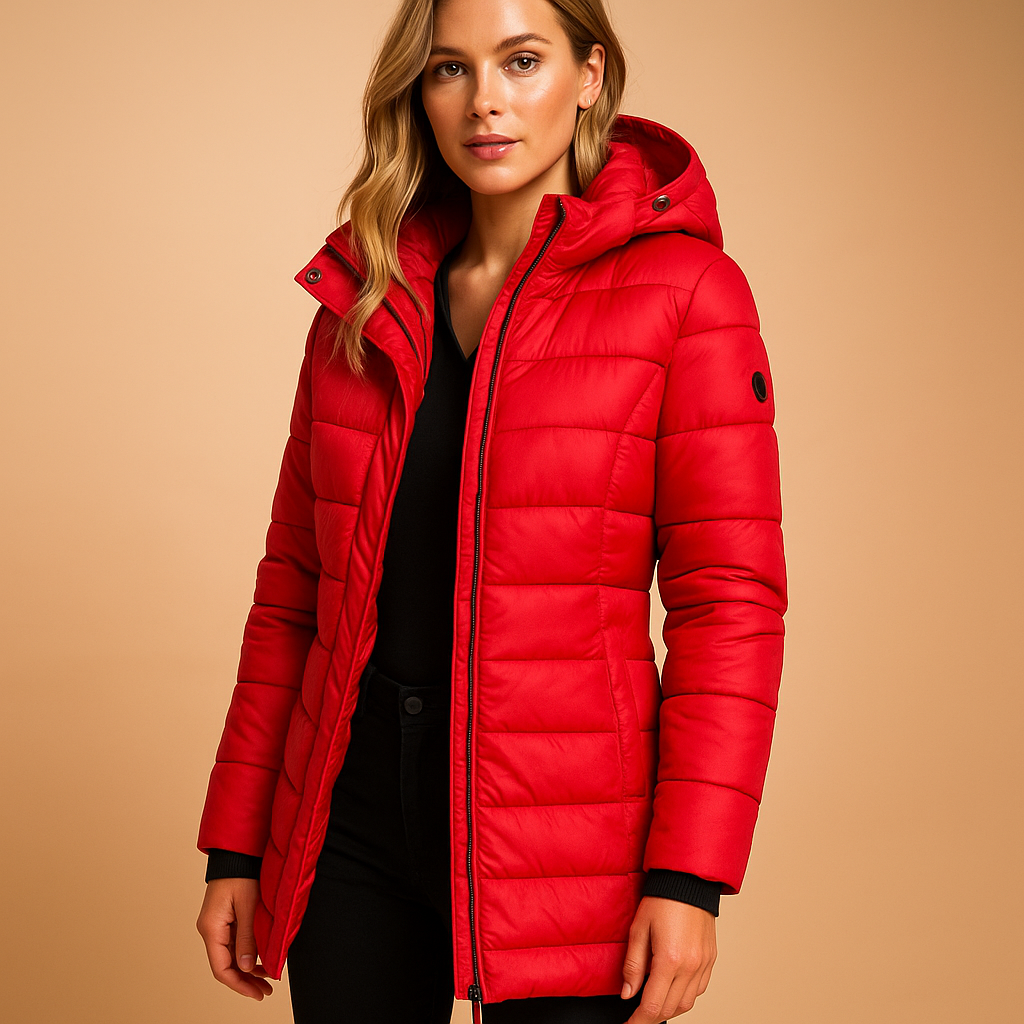 Lightweight quilted puffer jacket for women with sustainable natural filling, available in vibrant seasonal colors for autumn, winter, and spring.