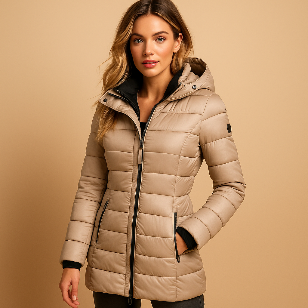 Lightweight quilted puffer jacket for women with sustainable natural filling, available in vibrant seasonal colors for autumn, winter, and spring.