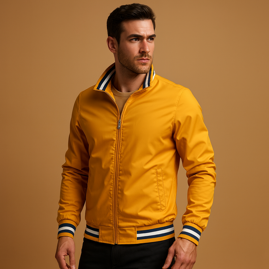 Men’s lightweight summer jacket with breathable design and zipper closure, perfect for casual or formal wear during warm days.