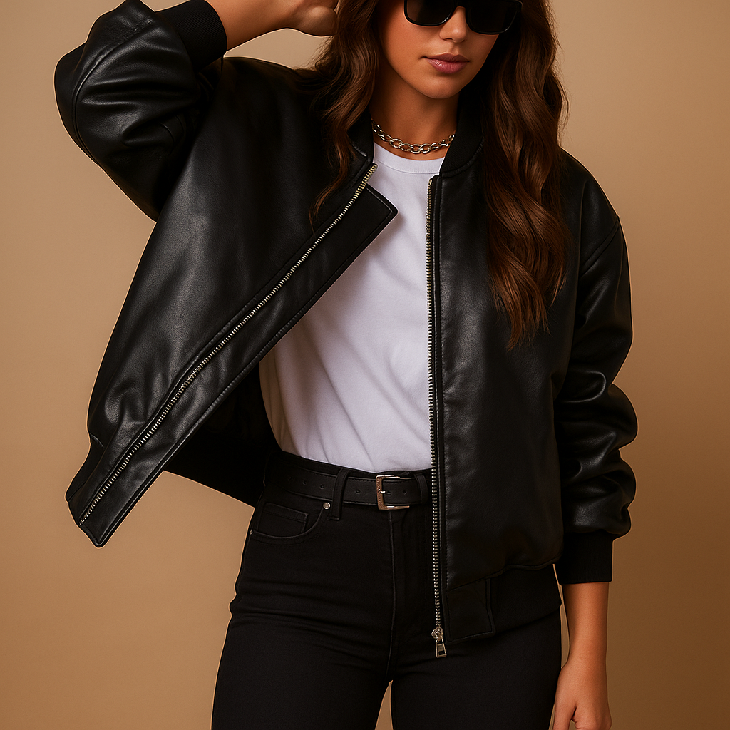 Women’s long baseball style jacket with a tailored fit and sporty accents, suitable for winter city wear and casual everyday outfits.