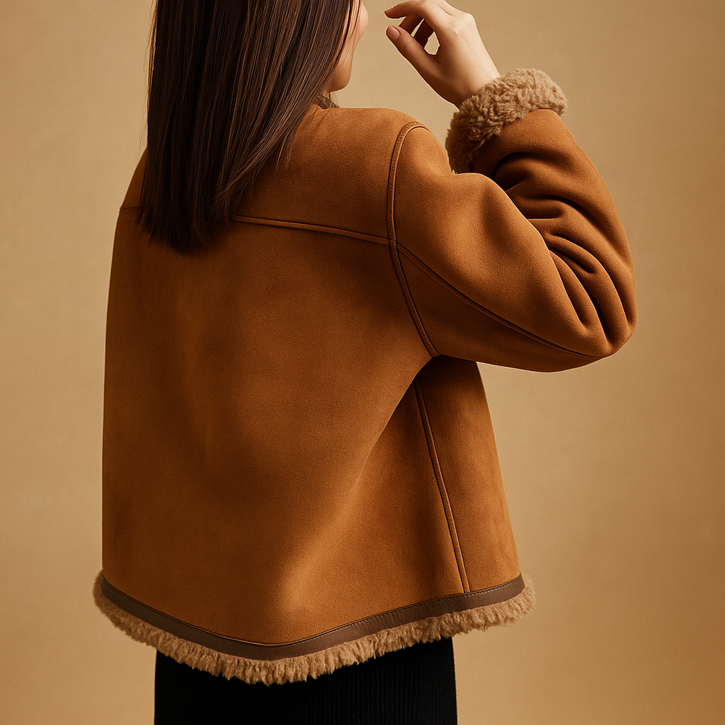 Women’s luxury lined jacket with soft interior and suede-look exterior, ideal for autumn and winter casual chic outfits.