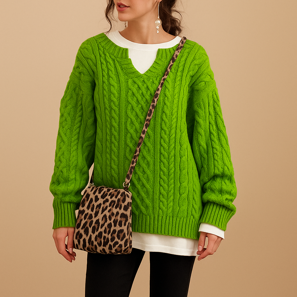 Oversized chunky knit sweater for women with dropped shoulders, extra-long sleeves, and soft breathable fabric. Perfect for casual and layered winter looks.