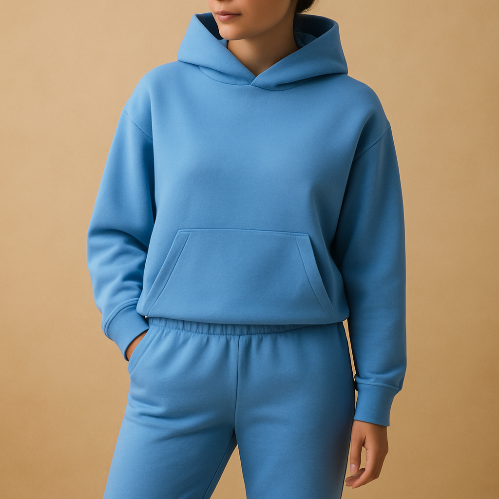 Women’s oversized loungewear set with hoodie and joggers in soft fabric, perfect for relaxing at home or casual outings.