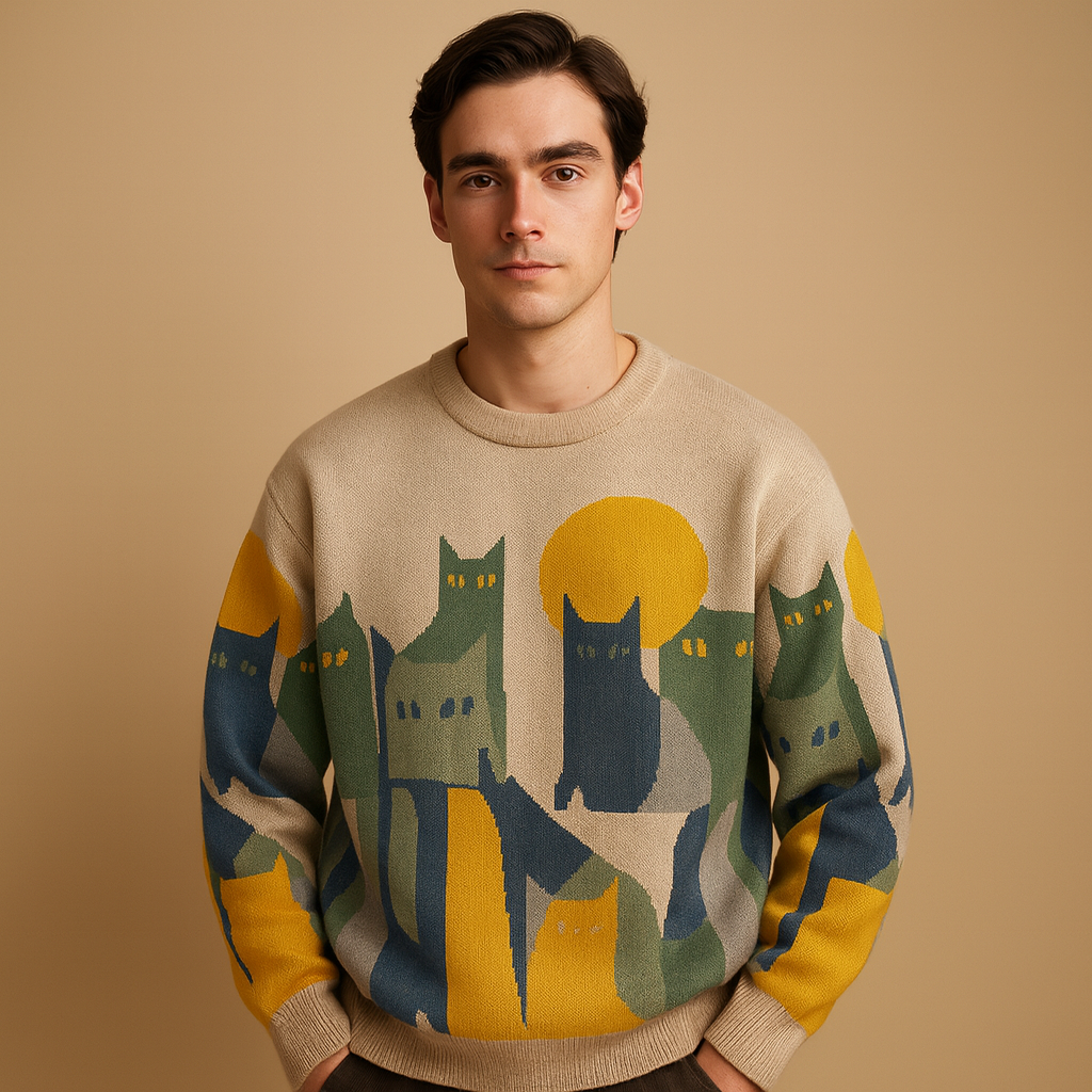 Menβs oversized knitted sweater with soft warm fabric and relaxed fit, perfect for autumn and winter casual or everyday wear.