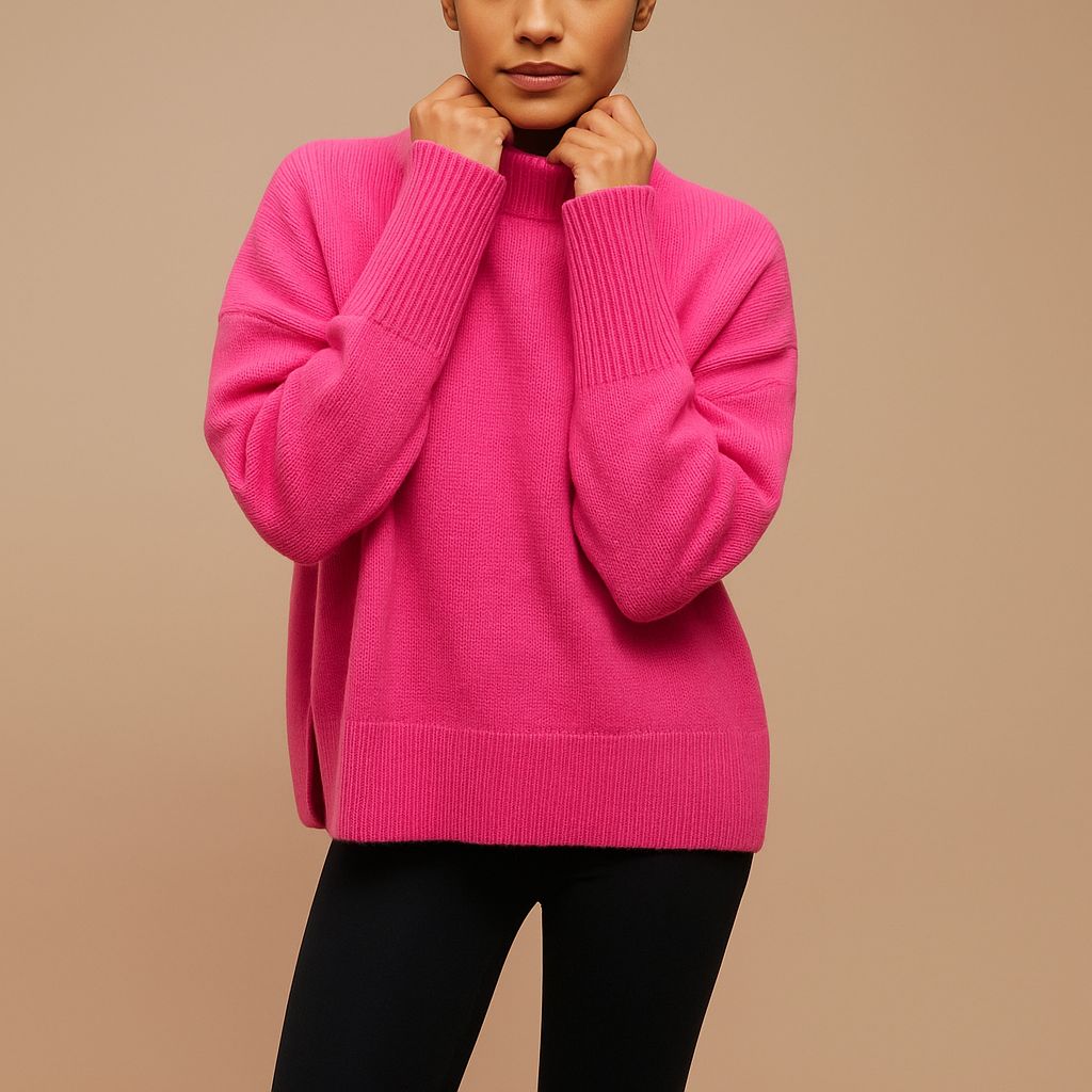 Oversized turtleneck sweater for women with flattering loose silhouette, soft breathable knit, and elegant design. Ideal for casual or layered winter looks.