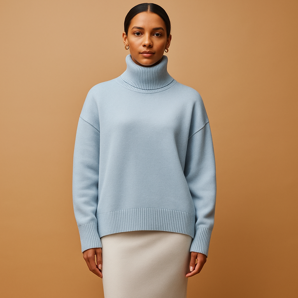 Oversized turtleneck sweater for women with flattering loose silhouette, soft breathable knit, and elegant design. Ideal for casual or layered winter looks.