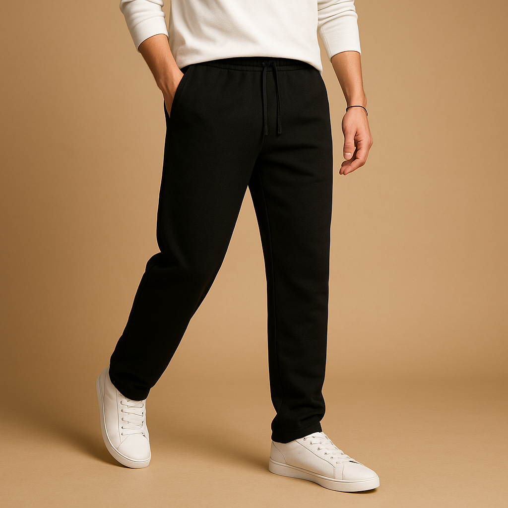 Men’s oversized wide-leg joggers made from soft cotton with adjustable drawstring waistband, ideal for lounging and casual streetwear.