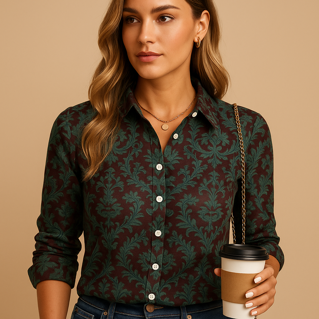 Women’s patterned blouse with a flattering fit and elegant details, styled for daily outfits and special occasions.