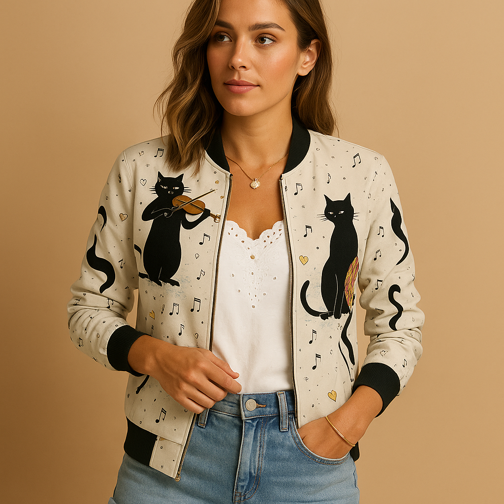 Women’s printed lightweight summer jacket with a relaxed fit and breathable design, ideal for warm days, travel, and casual city outings.
