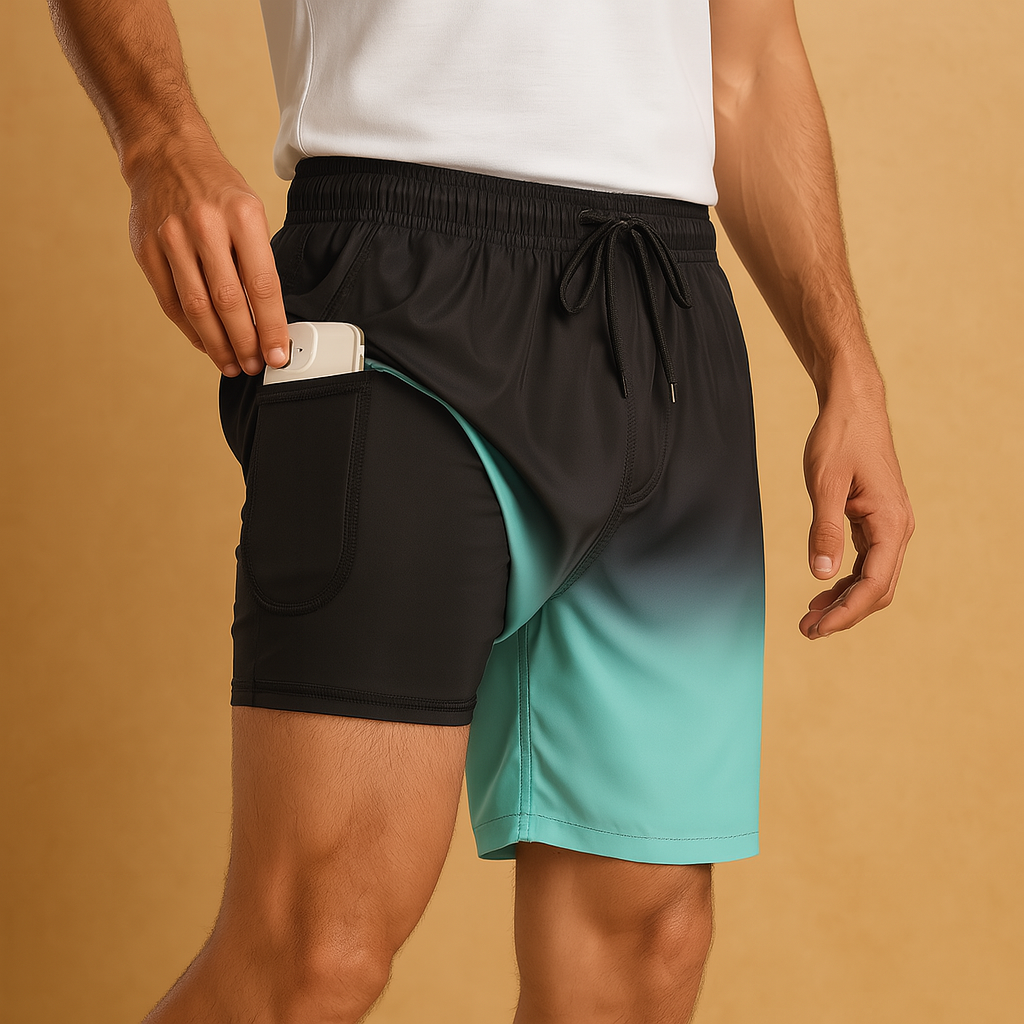 Men’s quick-dry swim shorts with lightweight breathable fabric, ideal for beach, poolside, and summer vacations.