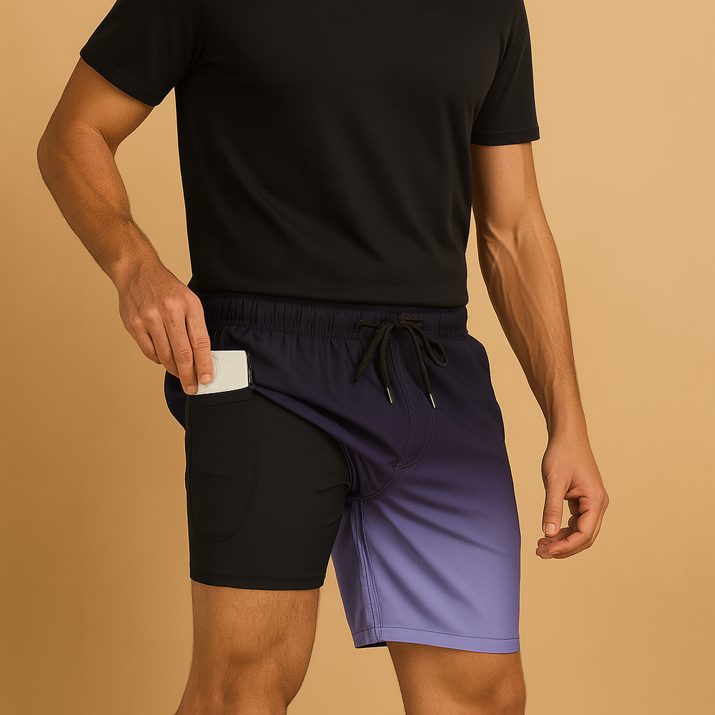 Men’s quick-dry swim shorts with lightweight breathable fabric, ideal for beach, poolside, and summer vacations.