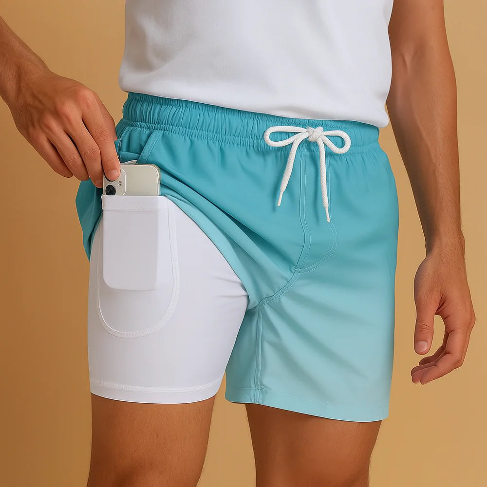 Men’s quick-dry swim shorts with lightweight breathable fabric, ideal for beach, poolside, and summer vacations.