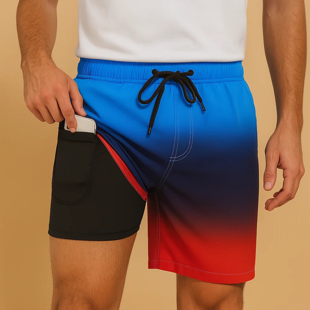 Men’s quick-dry swim shorts with lightweight breathable fabric, ideal for beach, poolside, and summer vacations.