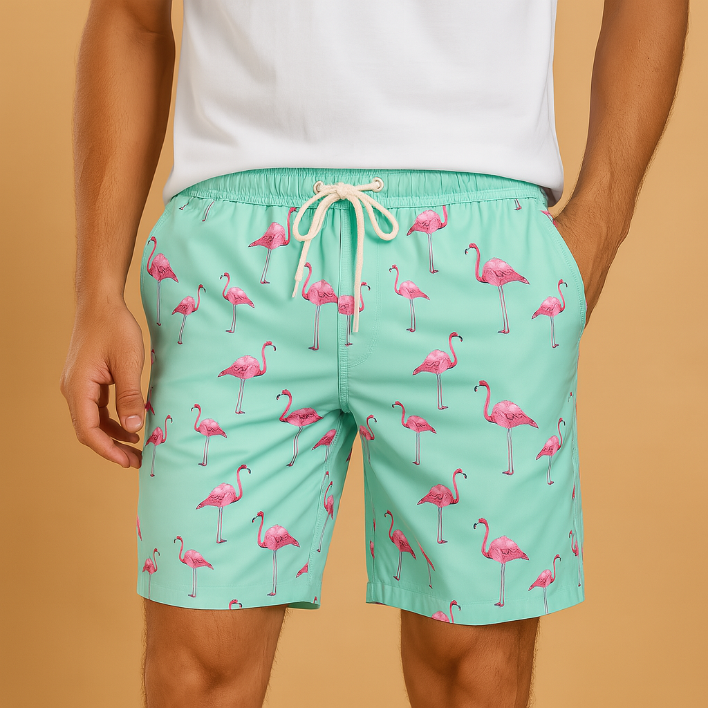 Men’s quick-dry swim shorts with lightweight breathable fabric, ideal for beach, poolside, and summer vacations.