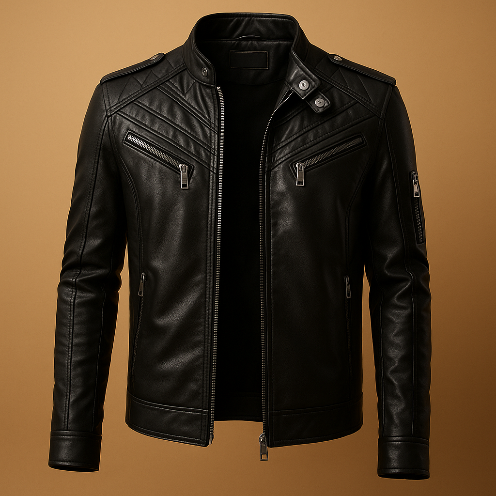 Men’s quilted jacket with standing collar and zip pockets, ideal for casual and formal all-season wear.