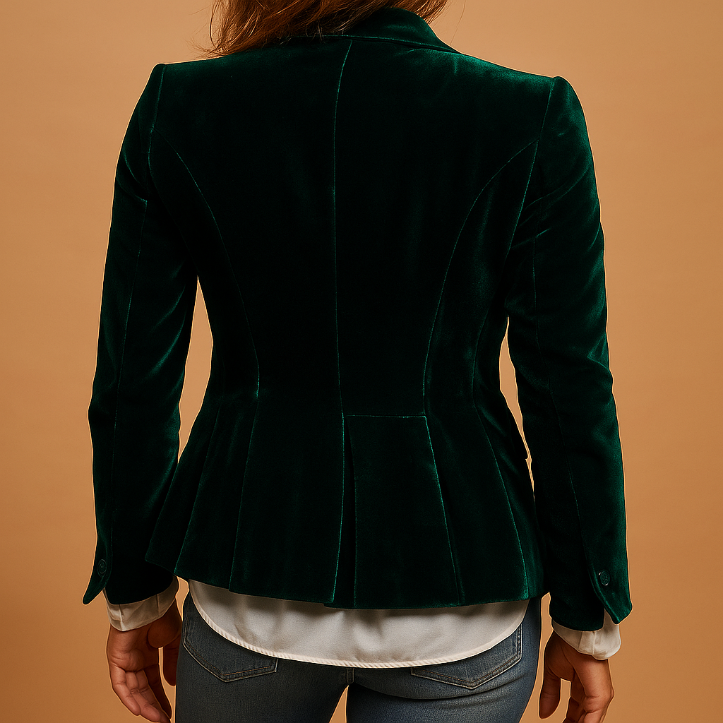 Retro slim-fit women’s blazer with tailored design, lapel collar, and pockets, perfect for formal outfits and everyday styling.