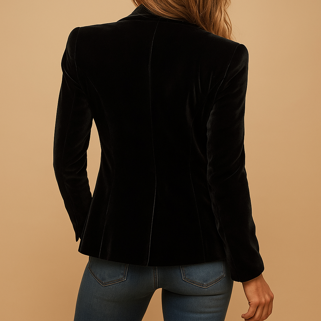 Retro slim-fit women’s blazer with tailored design, lapel collar, and pockets, perfect for formal outfits and everyday styling.