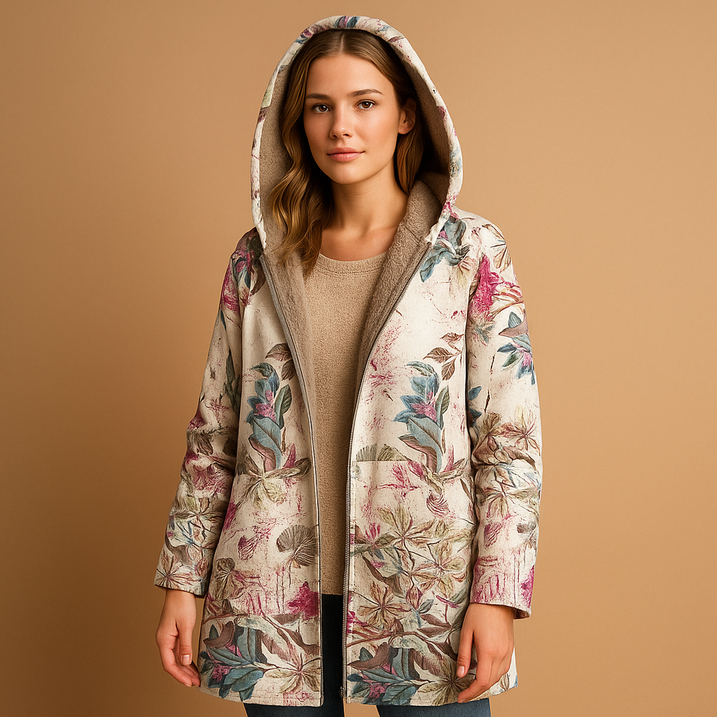 Women’s reversible thermal hooded jacket with a lightweight fit and stylish sleeve details, suitable for cold days, daily wear, and winter walks.
