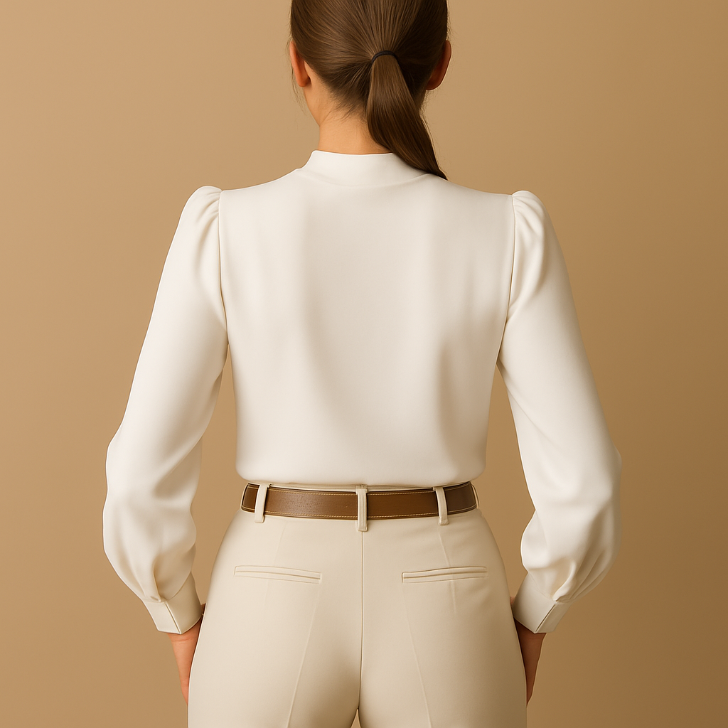 Ruffle collar blouse for women with a flattering feminine fit, suitable for work, social occasions, and elegant everyday outfits.