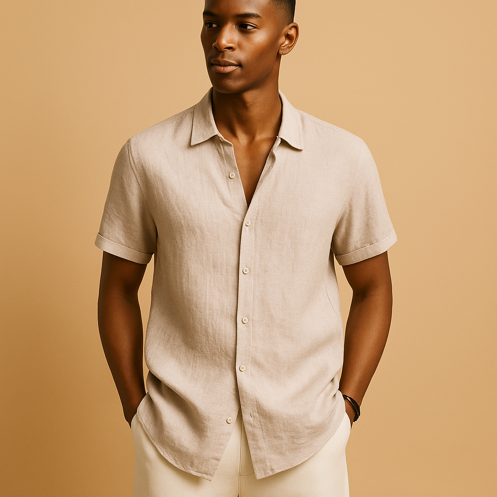 Men’s short sleeve summer shirt with button design and regular fit, ideal for holidays and casual outfits.