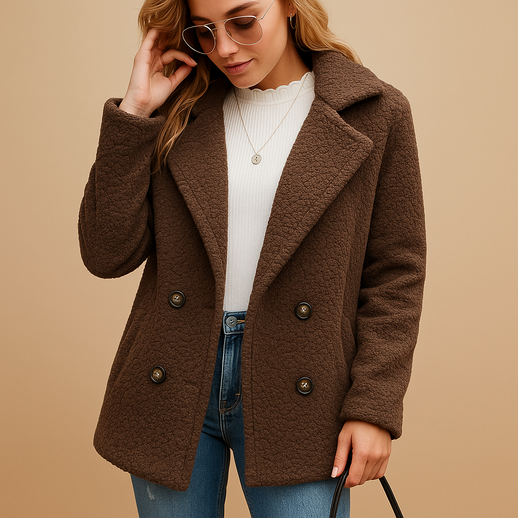 Short winter coat for women with tailored fit and elegant button details, made from high-quality midweight fabric for stylish comfort in winter.