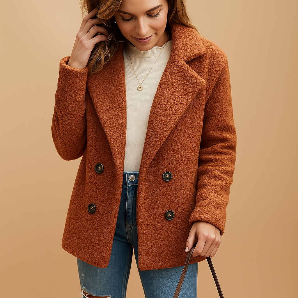 Short winter coat for women with tailored fit and elegant button details, made from high-quality midweight fabric for stylish comfort in winter.