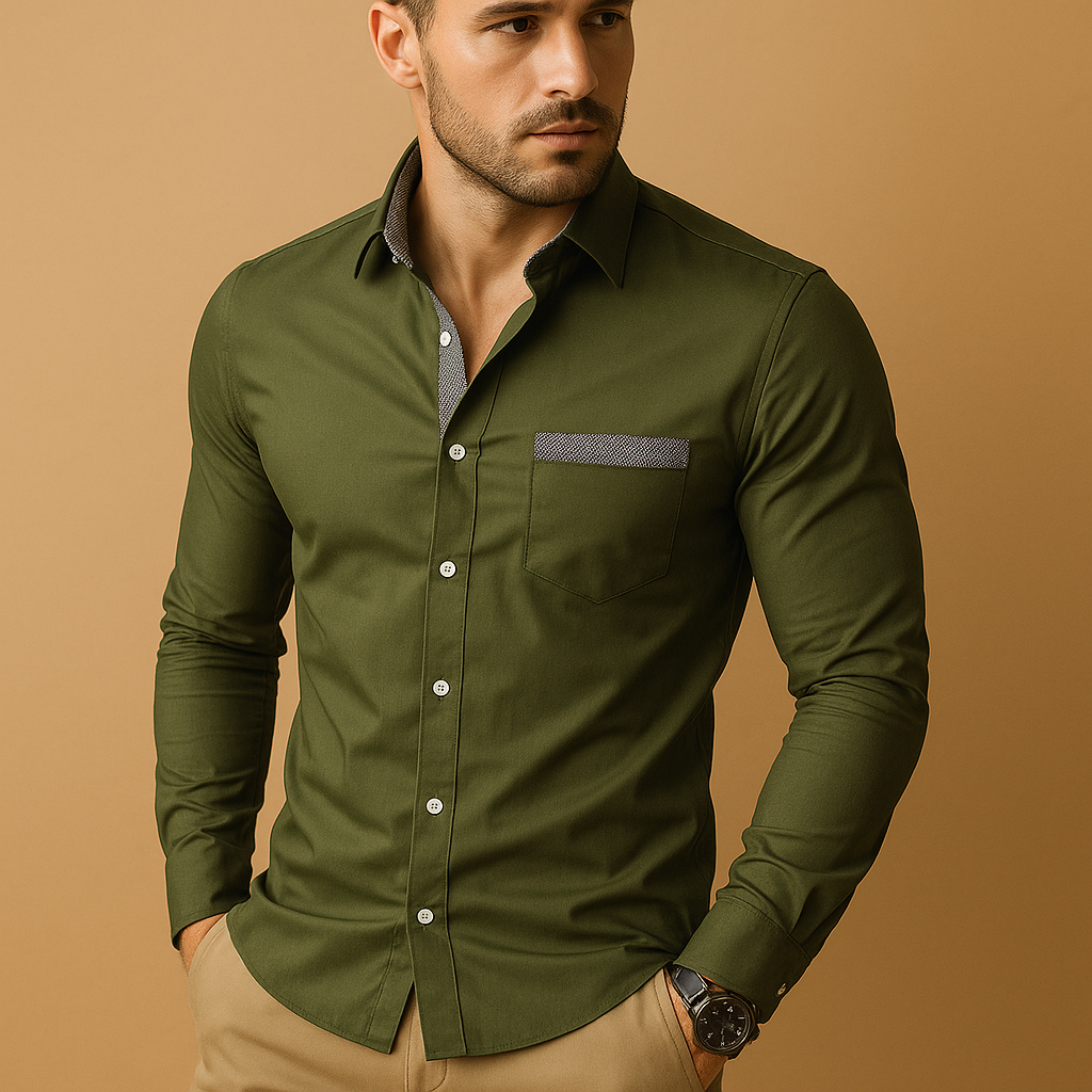 Men’s slim fit classic shirt with breathable fabric and timeless design, perfect for business and casual occasions.