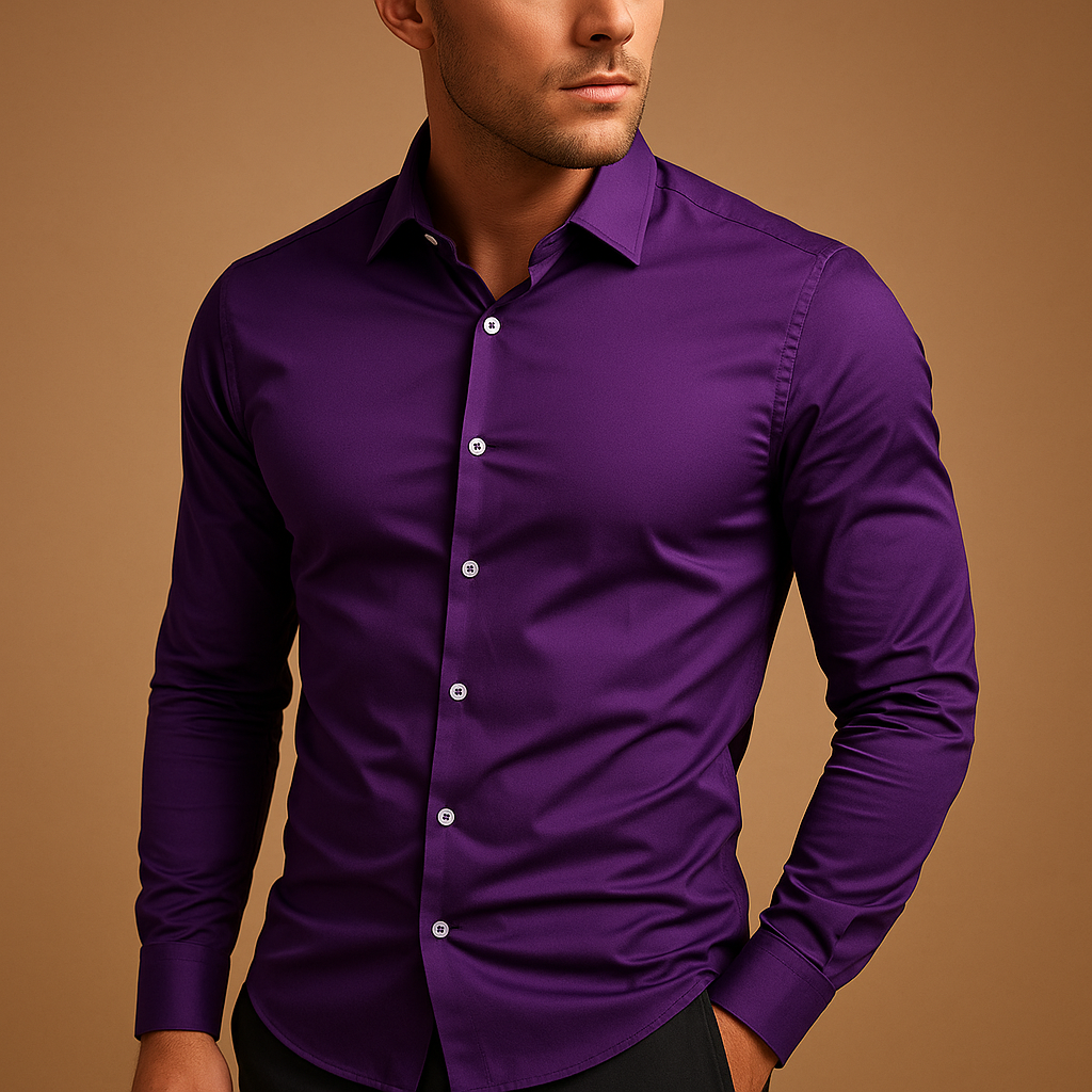 Men’s slim fit cotton shirt with turndown collar, ideal for office and casual occasions in multiple colors.