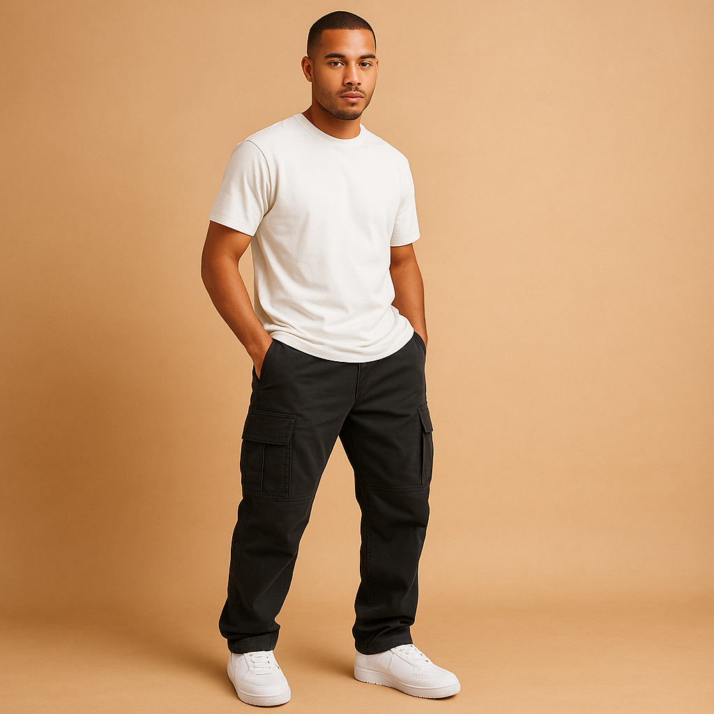 Men’s stylish cargo pants with regular fit and multiple pockets, ideal for work, casual wear, and everyday comfort.