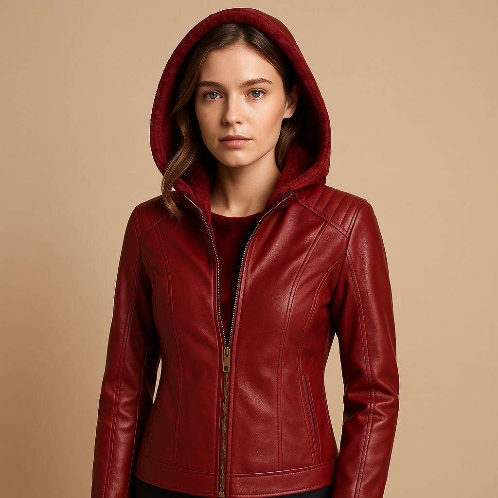 Women’s stylish jacket with a regular fit, detachable hood, and elegant zip details, suitable for casual and smart casual outfits.