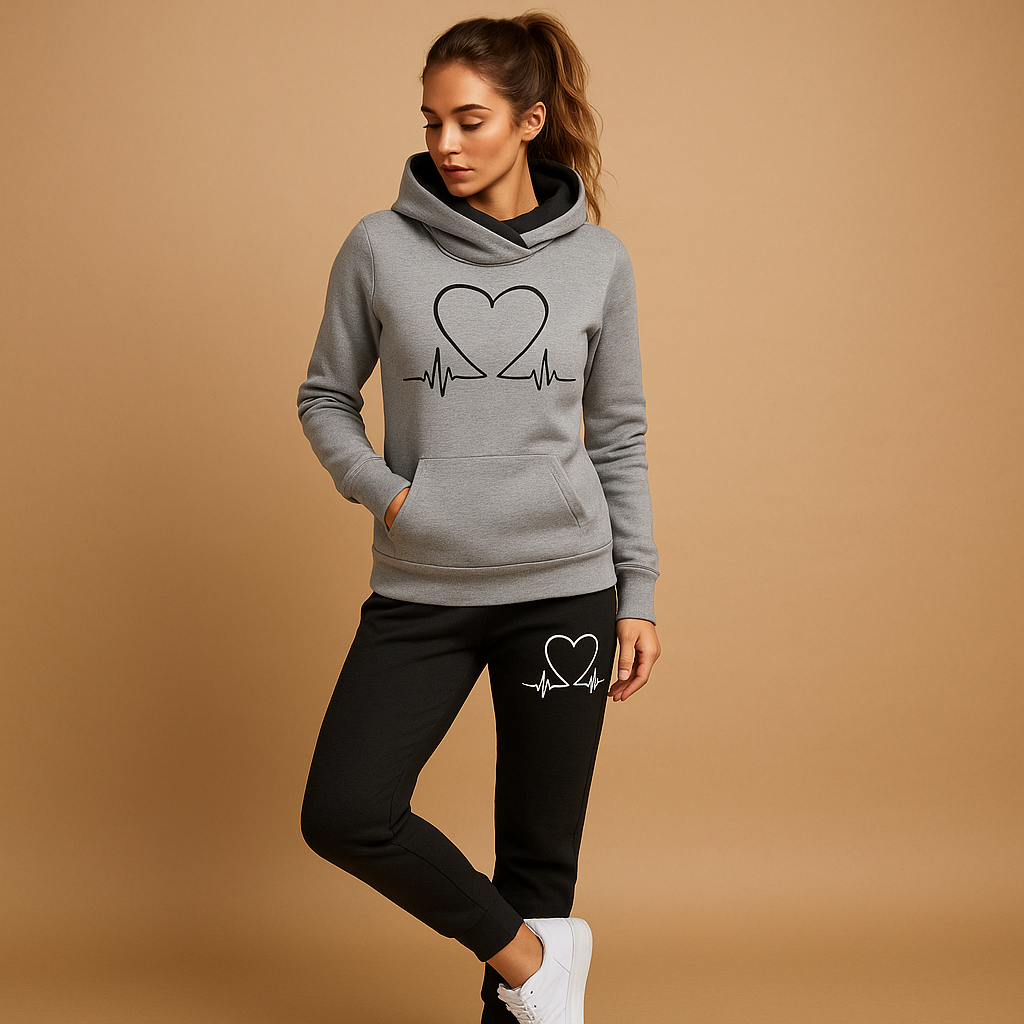 Stylish jogging set for women with relaxed-fit jacket and jogger pants, perfect for casual wear, city walks, or relaxing at home.