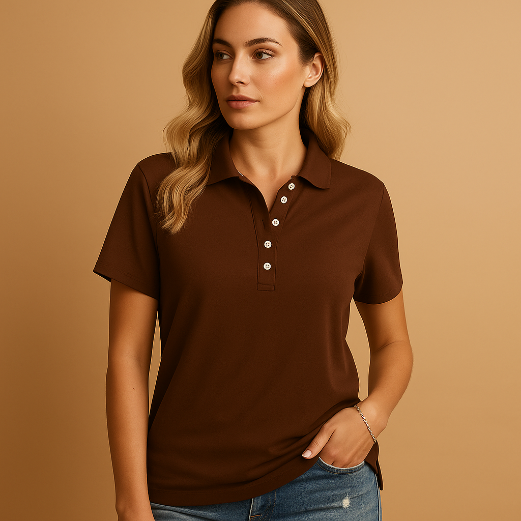 Women’s stylish polo shirt with a feminine fit, suitable for casual outfits, workwear, and everyday elegant looks.