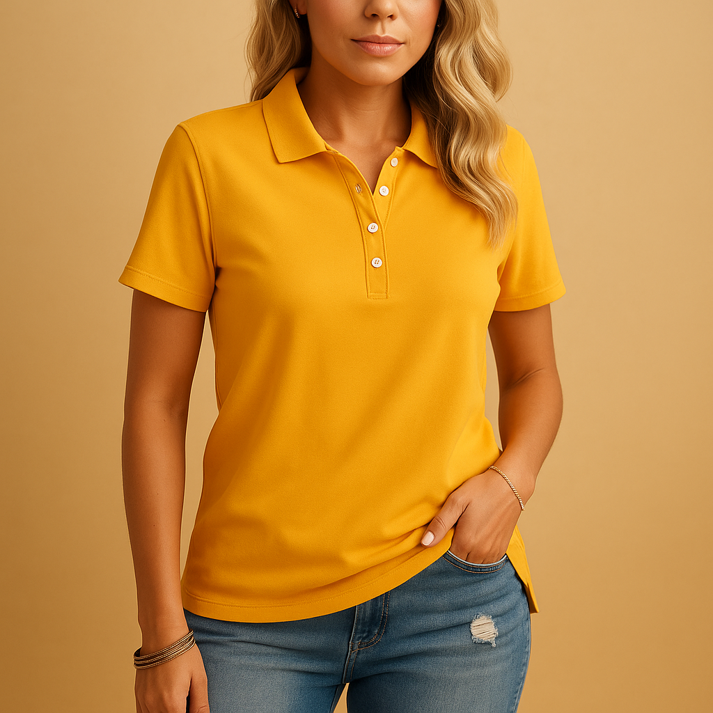 Women’s stylish polo shirt with a feminine fit, suitable for casual outfits, workwear, and everyday elegant looks.