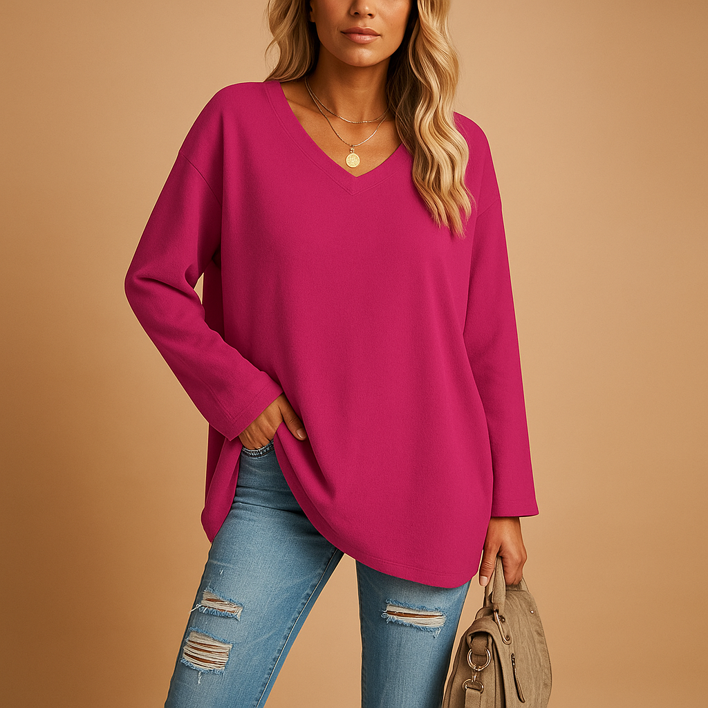 Women’s summer top with a round neckline and loose fit, suitable for casual outings, warm days, and stylish summer outfits.