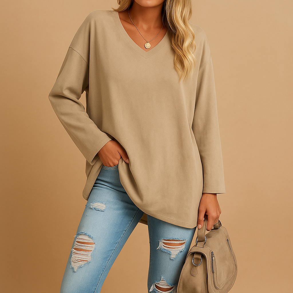 Women’s summer top with a round neckline and loose fit, suitable for casual outings, warm days, and stylish summer outfits.