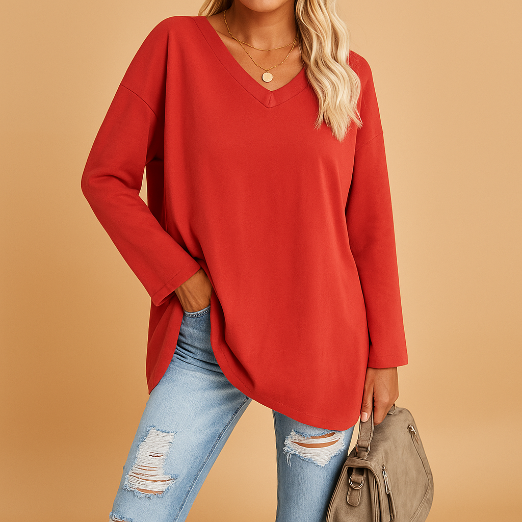 Women’s summer top with a round neckline and loose fit, suitable for casual outings, warm days, and stylish summer outfits.