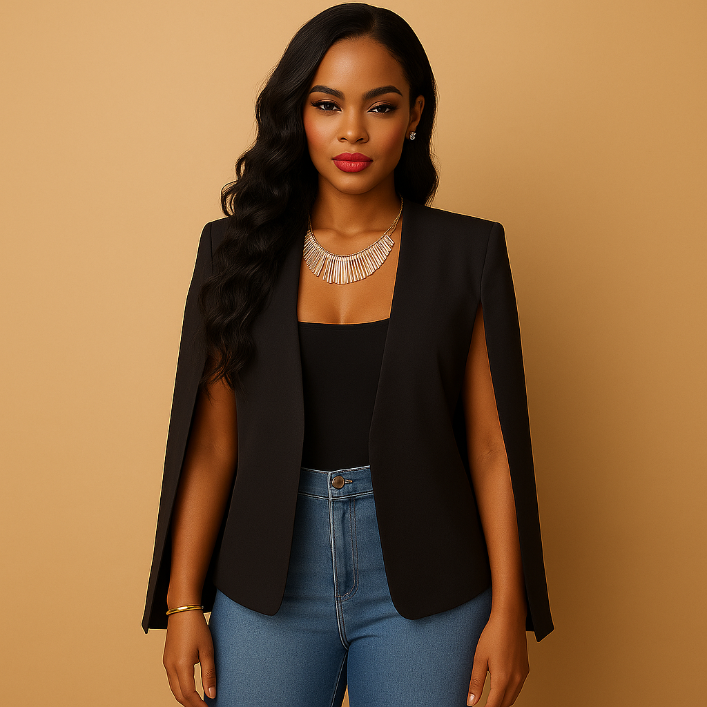 Tailored women’s blazer with shoulder accents and classic cut, ideal for work, business events, and elegant evenings.