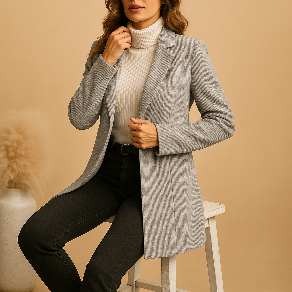 Tailored women’s blazer with long sleeves and a refined fit, ideal for business and formal styling.