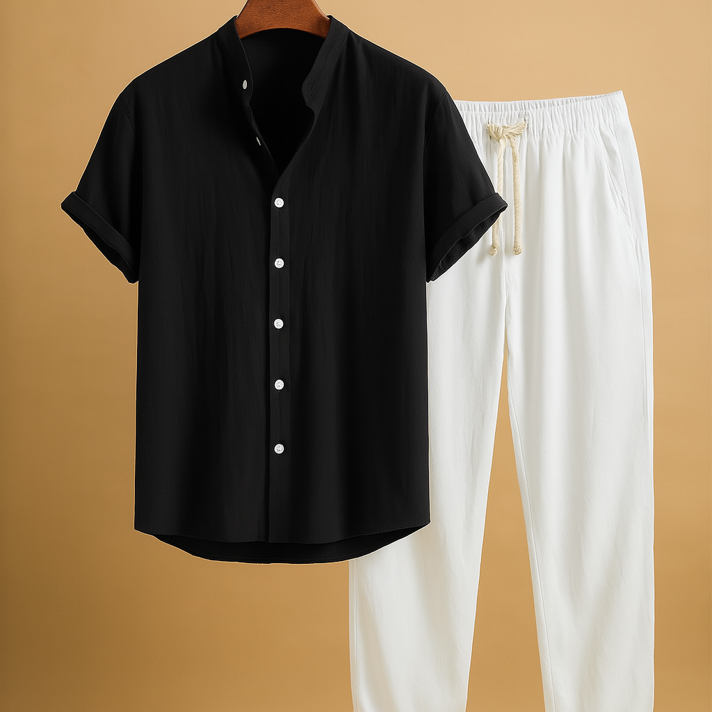 Men’s two-piece summer outfit set with lightweight design, perfect for casual outings, holidays, or semi-formal summer occasions.