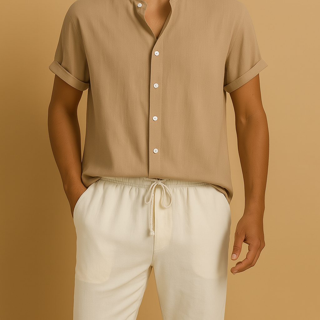 Men’s two-piece summer outfit set with lightweight design, perfect for casual outings, holidays, or semi-formal summer occasions.