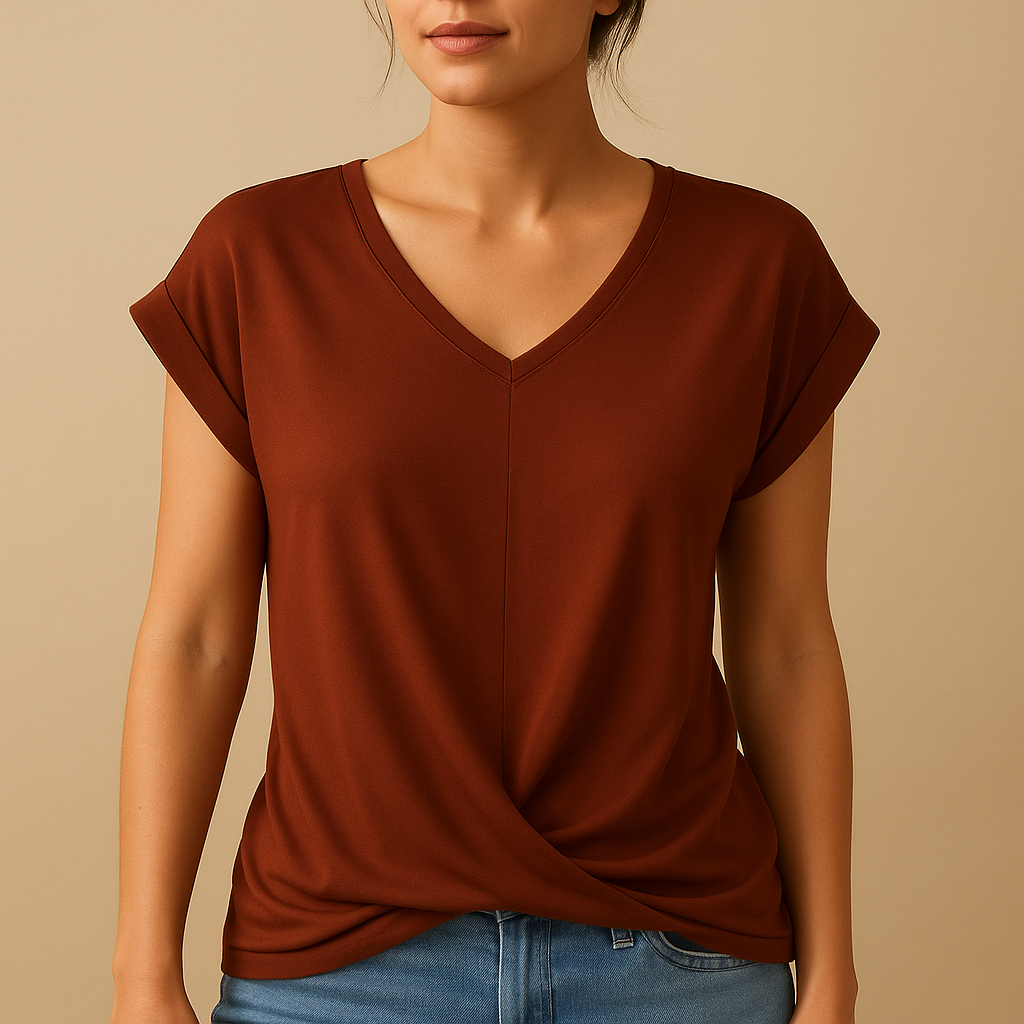 V-neck blouse for women with a lightly tailored fit, suitable for work, casual wear, and versatile everyday outfits.