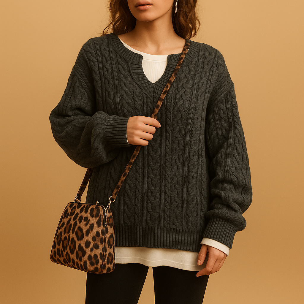 V-neck cotton knit sweater for women with relaxed fit and feminine silhouette, perfect for office outfits, casual weekends, and seasonal style.