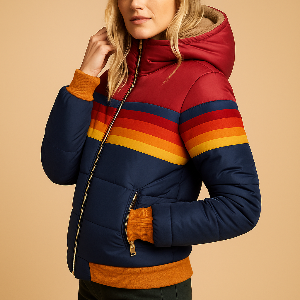 Warm hooded winter coat for women with insulated lining and timeless design, ideal for work, travel, festive occasions, and daily winter wear.