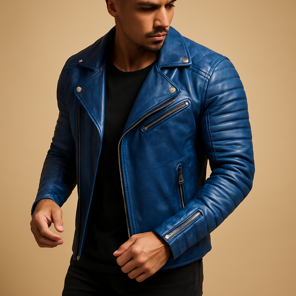 Waterproof biker jacket for men with wind-resistant design and soft lining, ideal for cold, rainy, and windy days in any season.