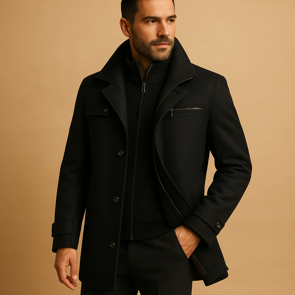 Men’s waterproof winter jacket with breathable fabric, adjustable cuffs, and practical pockets, suitable for commuting, outdoor use, and cold weather.