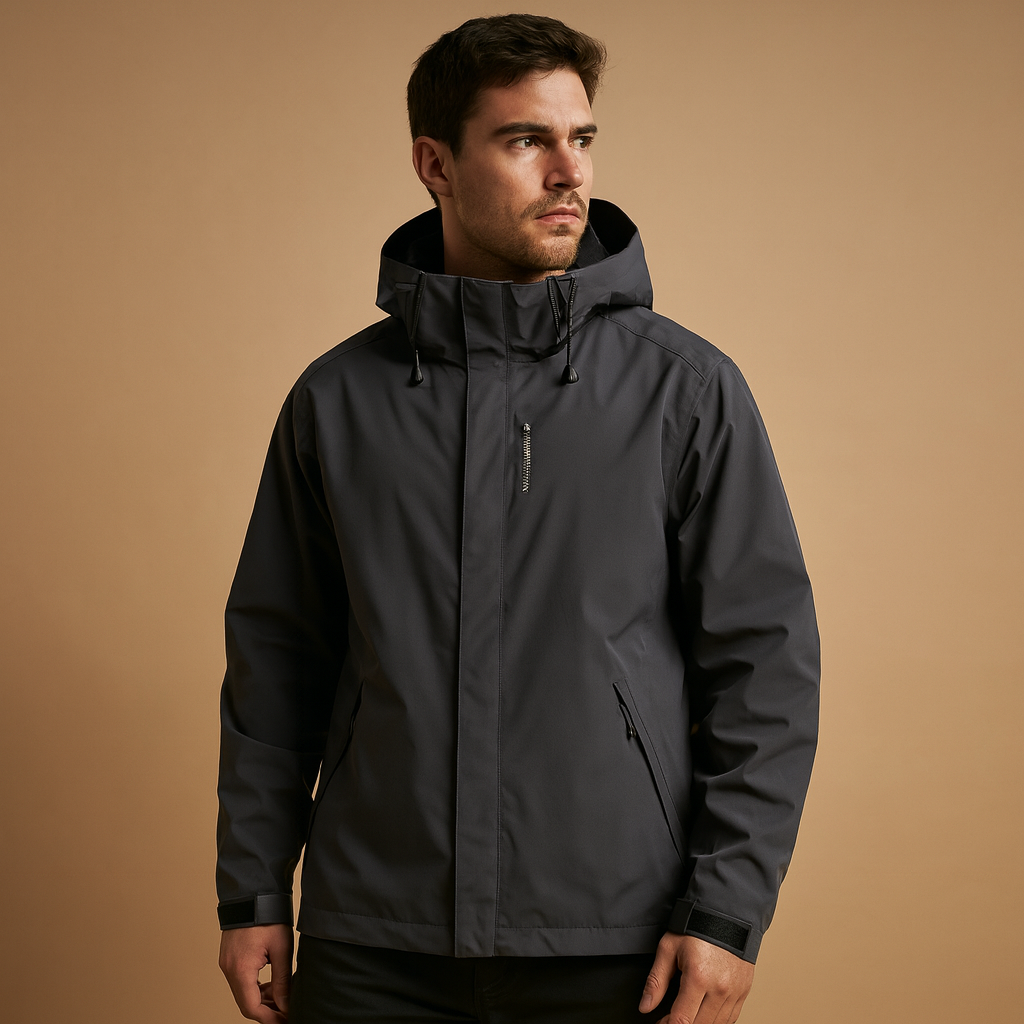 Men’s waterproof winter windbreaker with modern design and light insulation, ideal for daily wear and outdoor protection in cold weather.