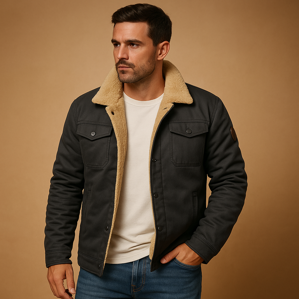 Men’s winter bomber jacket with ribbed cuffs, insulating lining, and classic design for casual wear and cold weather.